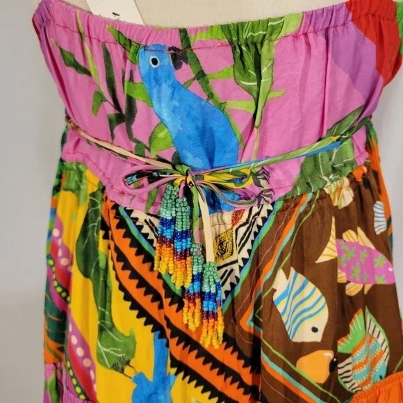 NWT Farm Rio Palila Fringed Red Tropical Sun Dress